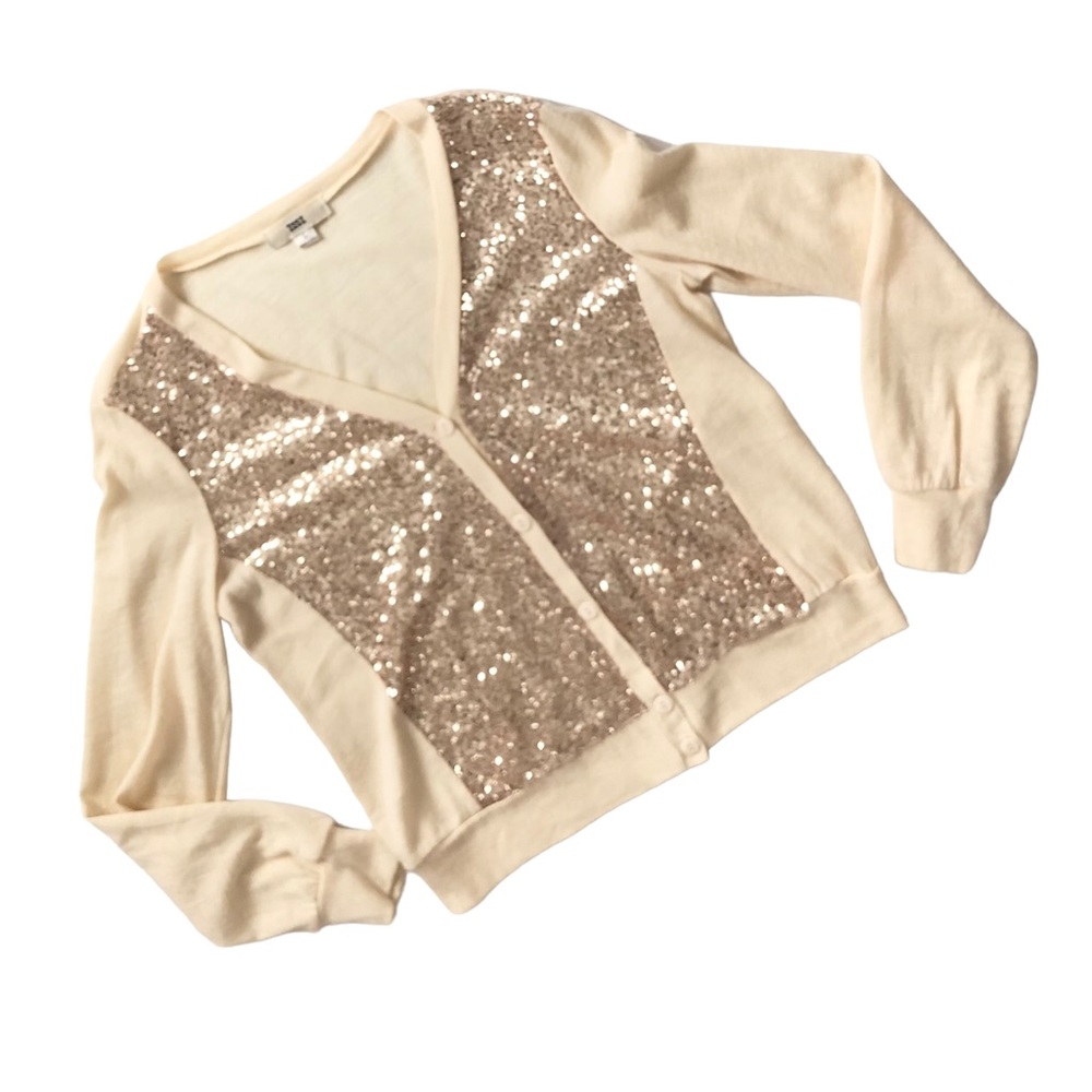 ISSI Sequin Front Embellished Cardigan Creamy Pale Gold